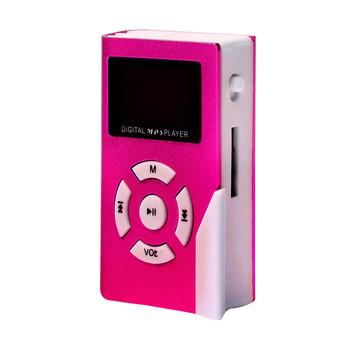 32GB Mini USB Clip MP3 Player LCD Screen Support Micro SD TF Card (Hot Pink)  