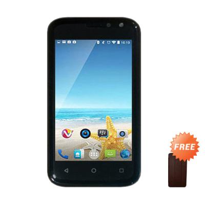 Advan s4Q Hitam Smartphone + Flip Cover Coklat