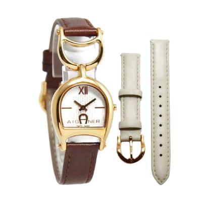 Aigner Arte A32217G Leather Strap Jam Tangan Wanita - Coklat Gold