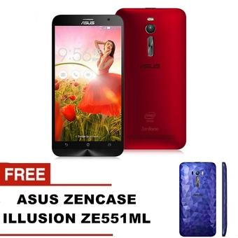 Asus Zenfone 2 ZE551ML - RAM 4GB - ROM 32GB - Red + Gratis Zencase Illusion Biru Metal  