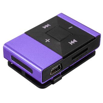 Audew Clip Metal USB MP3 Music Media Player Support 2-16GB Micro SD TF+Headphone Purple(INTL)  