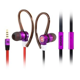 Beevo BE-EM200 3.5mm Plug HiFi Stereo Ear Suspension Earphones with Microphone, Earhook & 1.25m Cable Purple  