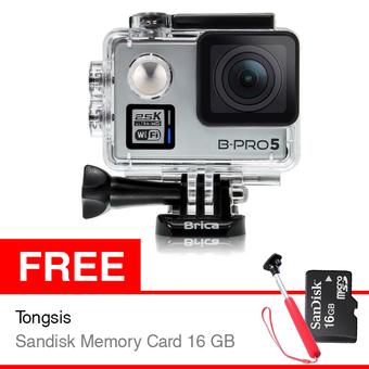 Brica BPro 5 Alpha Plus WiFi Action Camera 16 MP - Silver + Gratis Tongsis + Sandisk Memory Card 16 GB  