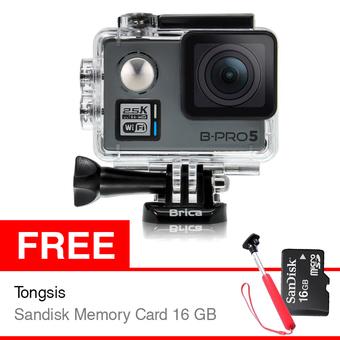 Brica BPro 5 Alpha Plus WiFi Action Camera 16 MP - Silver + Free Tongsis + Sandisk Memory Card 16 GB  