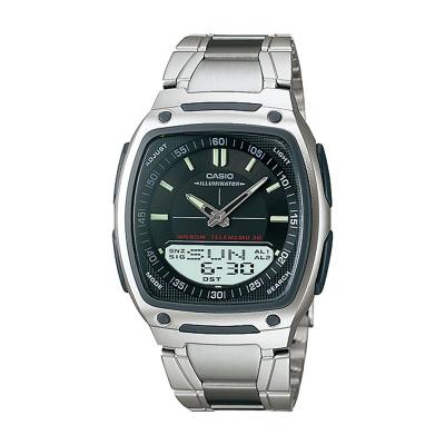 CASIO AW-81D-1A Telememo Silver Black Jam Tangan Pria