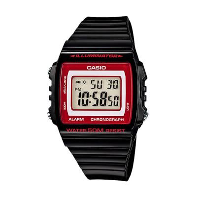 CASIO Illuminator W-215H-1A2 Glossy Black Red Jam Tangan Pria