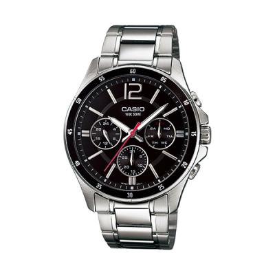 CASIO MTP-1374D-1AV Black Silver Jam Tangan Pria