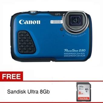 Canon Camera PowerShot D30 - Waterproof - Biru + Gratis SD Card 8Gb  