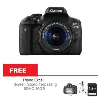 Canon EOS 750D 24MP Kit EF-S 18-55mm f/3.5-5.6 IS STM WiFi + Free SDHC 16GB Tripod Screen Guard  