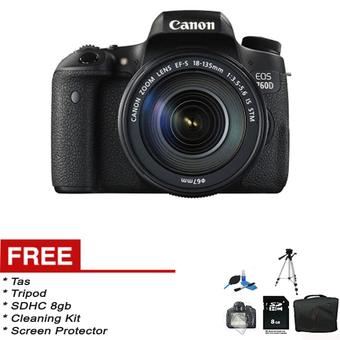 Canon EOS 760D Kit 18-135mm - 24 MP - Hitam + Gratis SDHC 8gb + Cleaning Kit + Tripod + Tas + Screen Protector  