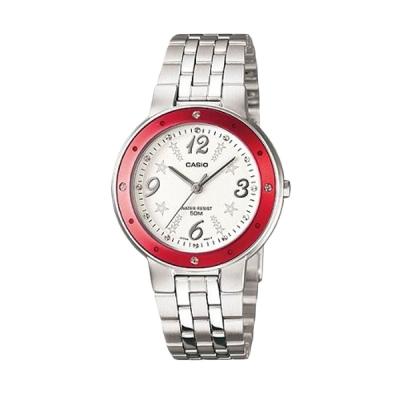 Casio Ladies Analog LTP-1318D-4AVDF Silver Merah Jam Tangan Wanita