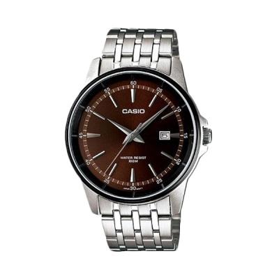 Casio Man Analog MTP-1344AD-5A1VDF Silver Coklat Jam Tangan Pria