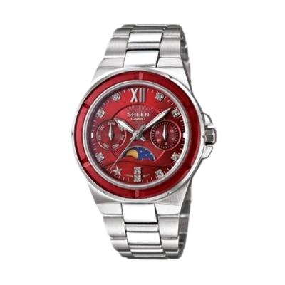 Casio Sheen SHE-3500D-4ADR Silver Red Jam Tangan Wanita