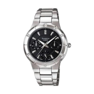 Casio Sheen SHE-3800D-1ADR Silver Black Jam Tangan Wanita