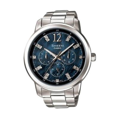 Casio Sheen SHE-3802D-1ADR Silver Dark Blue Jam Tangan Wanita