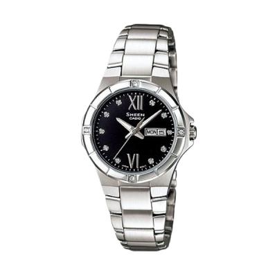 Casio Sheen SHE-4022D-1ADR Silver Hitam Jam Tangan Wanita