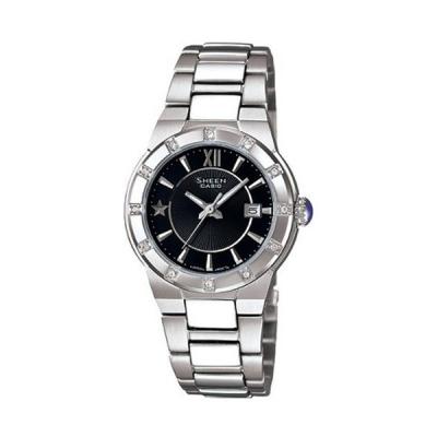 Casio Sheen SHE-4500D-1ADR Silver Hitam Jam Tangan Wanita