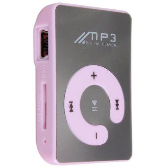 Clip USB Mirror MP3 Music Player Support 1-32GB Micro SD TF with Earphone Purple  