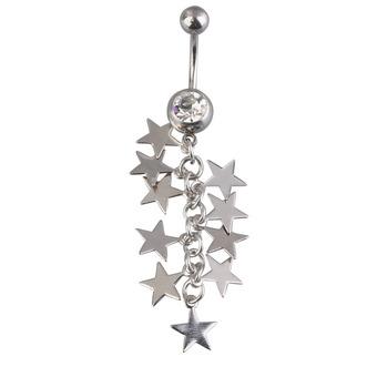 Crystal Stars Chain Dangle Navel Belly Button Ring Bar Body Piercing Needle  