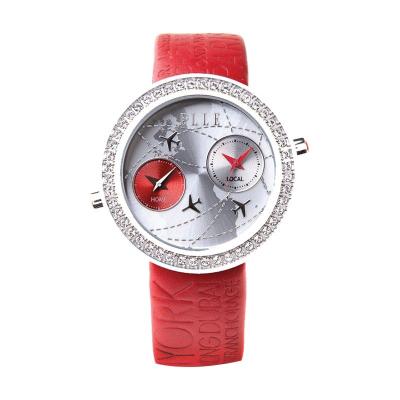 Elle Time EL20038S30N Pattern Leather Strap Red Jam Tangan Wanita