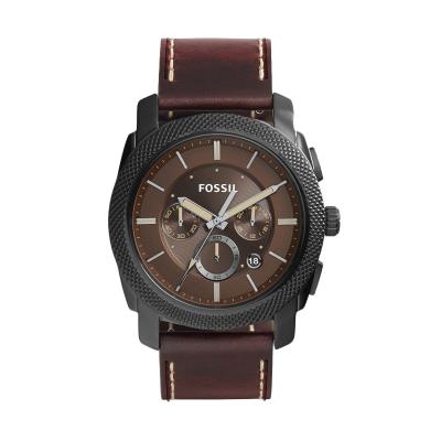 FOSSIL Machine Chronograph Leather Dark Brown Jam Tangan Pria