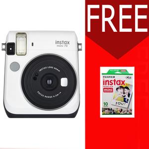 FUJIFILM INSTAX MINI CAMERA 70 70S WHITE Free 1 Pack Film Polos PUTIH