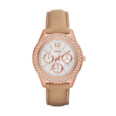 Fossil Stella Cream Leather Strap Rose Gold Jam Tangan Wanita