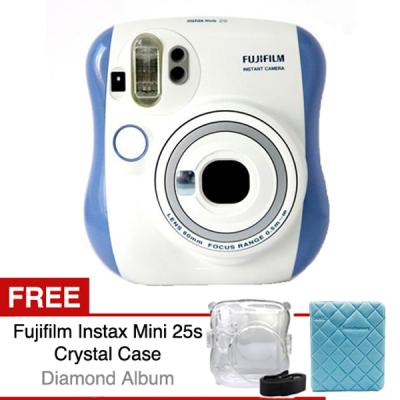 Fujifilm Instax Camera 25s Blue Kamera Polaroid + Free Crystal Case + Diamond Pastel Color Album