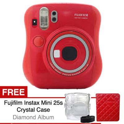 Fujifilm Instax Camera 25s Red Kamera Polaroid + Free Crystal Case + Diamond Pastel color Album