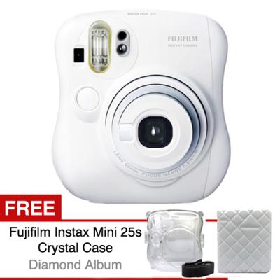 Fujifilm Instax Camera 25s White Kamera Polaroid + Free Crystal Case + Diamond Pastel Color Album