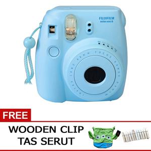 Fujifilm Instax Mini 8 8S BLUE Free Tas Serut + Wooden Clip BIRU