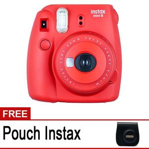 Fujifilm Instax Mini 8 8S RASPBERRY MERAH Free Pouch Kulit 8s MERAH