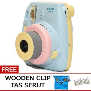 Fujifilm Instax Mini 8 8S Rainbow BLUE Free Tas Serut + Clip BIRU