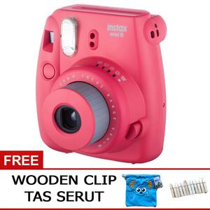 Fujifilm Instax Mini 8 8S Raspberry Free Tas Serut + Wooden Clip MERAH