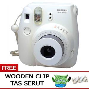 Fujifilm Instax Mini 8 8S WHITE Free Tas Serut + Wooden Clip PUTIH .