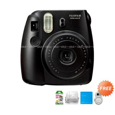 Fujifilm Instax Mini 8 Black Kamera Polaroid + Hardcase + Album + Refill [20 Sheet] + Selfie Lens