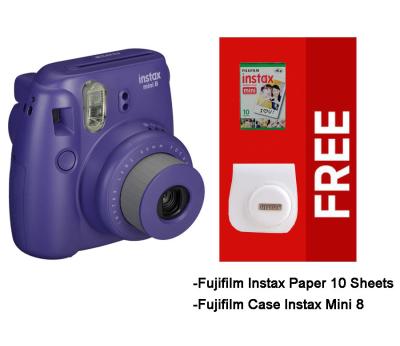 Fujifilm Instax Mini 8 Grape Kamera Instax (Instax + Paper10 + Case)