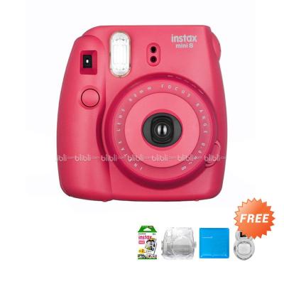 Fujifilm Instax Mini 8 Raspberry Kamera Polaroid + Hardcase + Album + Refill [20 Sheet] + Selfie Lens