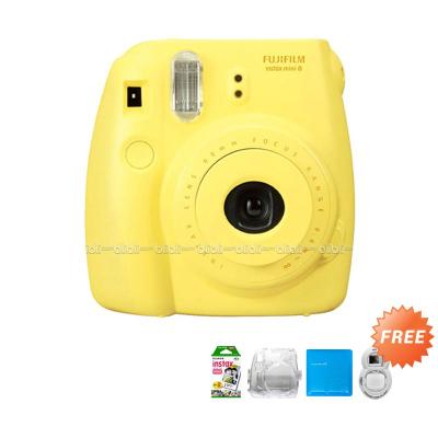 Fujifilm Instax Mini 8 Yellow Kamera Polaroid + Hardcase + Album + Refill [20 Sheet] + Selfie Lens