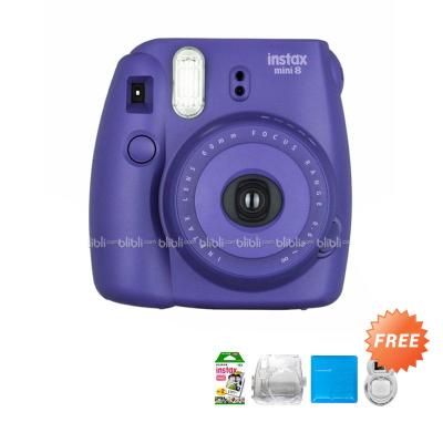 Fujifilm Kamera Polaroid Instax Mini 8 Blueberry + Hardcase + Album + Refill [20 Sheet] + Selfie Lens