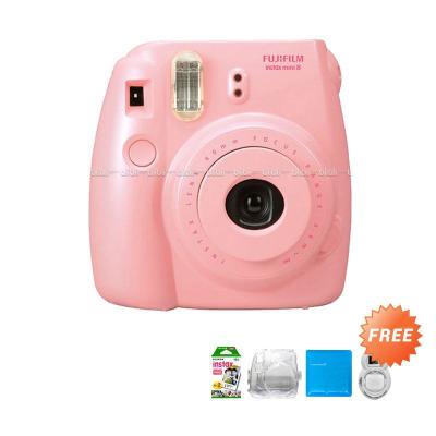 Fujifilm Kamera Polaroid Instax Mini 8 Pink + Hardcase + Album + Refill [20 Sheet] + Selfie Lens