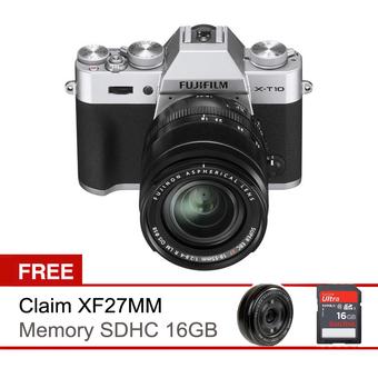 Fujifilm X-T10 XT10 Kit 18 55 SILVER_Free Claim Lens XF27MM+Memory SDHC 16 GB  