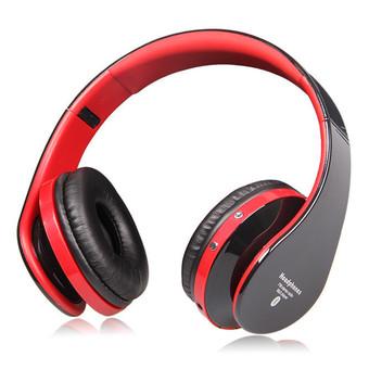 High Fidelity Surround Sound Noise Cancelling Wireless Stereo Bluetooth Headphone Headset With Mic, Support TF Card, FM Radio Black + Red (Intl)  