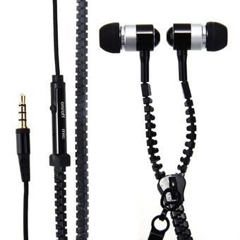 Jack 3.5 mm In-ear Zipper Stereo Hands-free Earphones Earbud with Mic (Black) (Intl)  