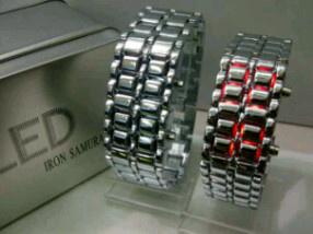 Jam Tangan Samurai Silver Metal LED Merah