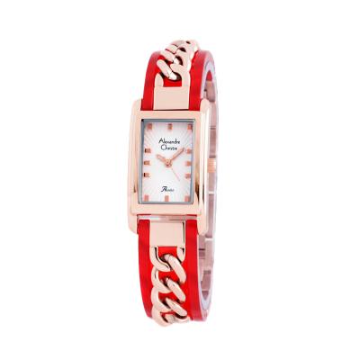 Jam Tangan Wanita - Alexandre Christie 2542 - Stainless Steel Kepang Kombonasi Mika - Merah Rosegold