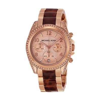 Michael Kors Blair Rose Gold Tone and Tortoise Chronograph Jam Tangan Wanita