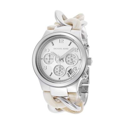 Michael Kors Runway Twist Silver White Chronograph MK 4263 Jam Tangan Wanita