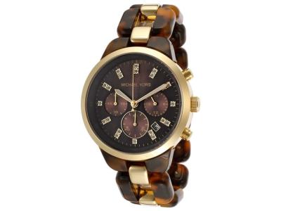 Michael Kors Showstopper Gold-Tone Brown Chronograph MK5609 Jam Tangan Wanita