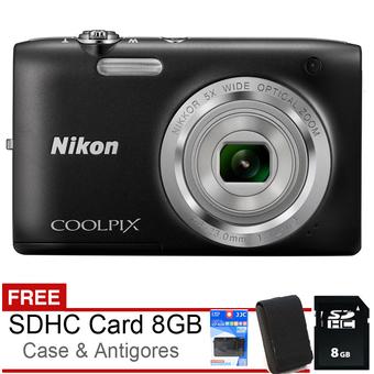 Nikon Coolpix S2900 - 20MP - 5x Optical Zoom - Hitam + Gratis SDHC 8GB + Case + Antigores  